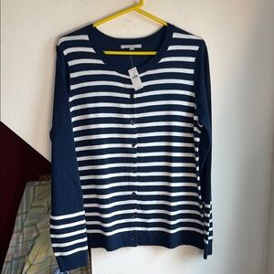 Gap Women Navy White Sequins Stripe Cardigan Sweater Extra Large XL Nautical‎